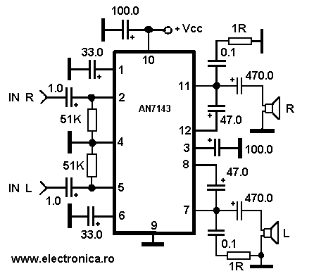 AN7143 power audio amplifier schematic