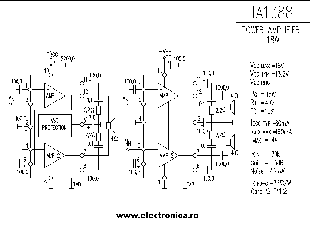 HA1388 power audio amplifier schematic