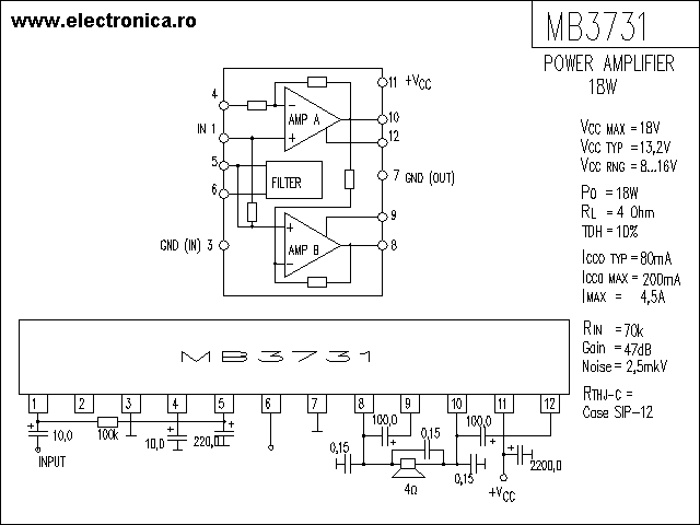 MB3731 power audio amplifier schematic