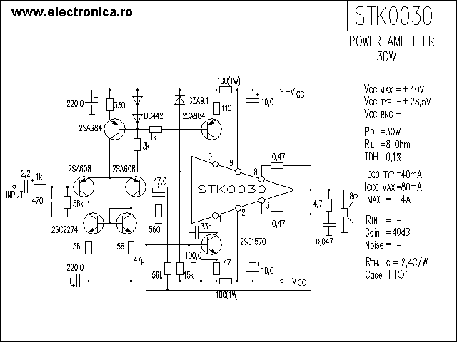 STK0030 power audio amplifier schematic