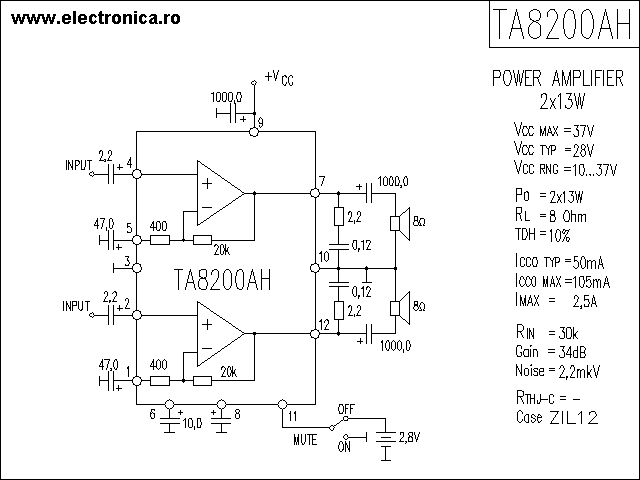 TA8200AH power audio amplifier schematic