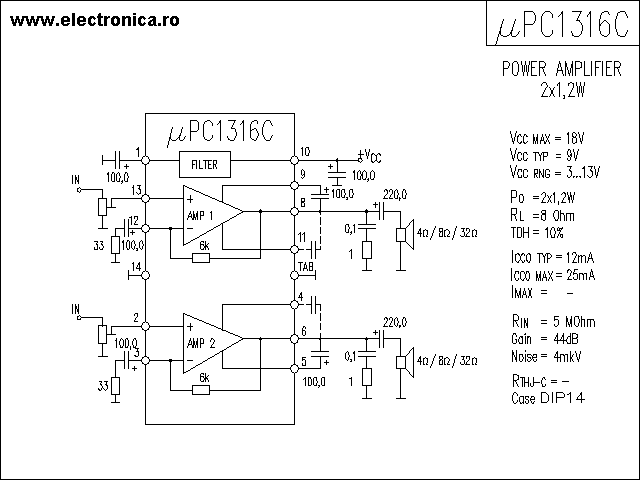 uPC1316C power audio amplifier schematic