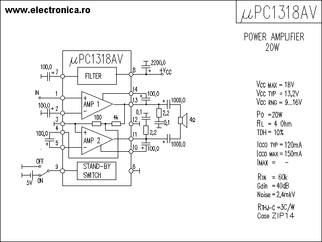 uPC1318AV power audio amplifier schematic