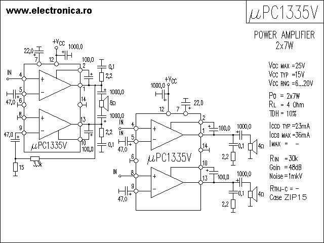 uPC1335V power audio amplifier schematic
